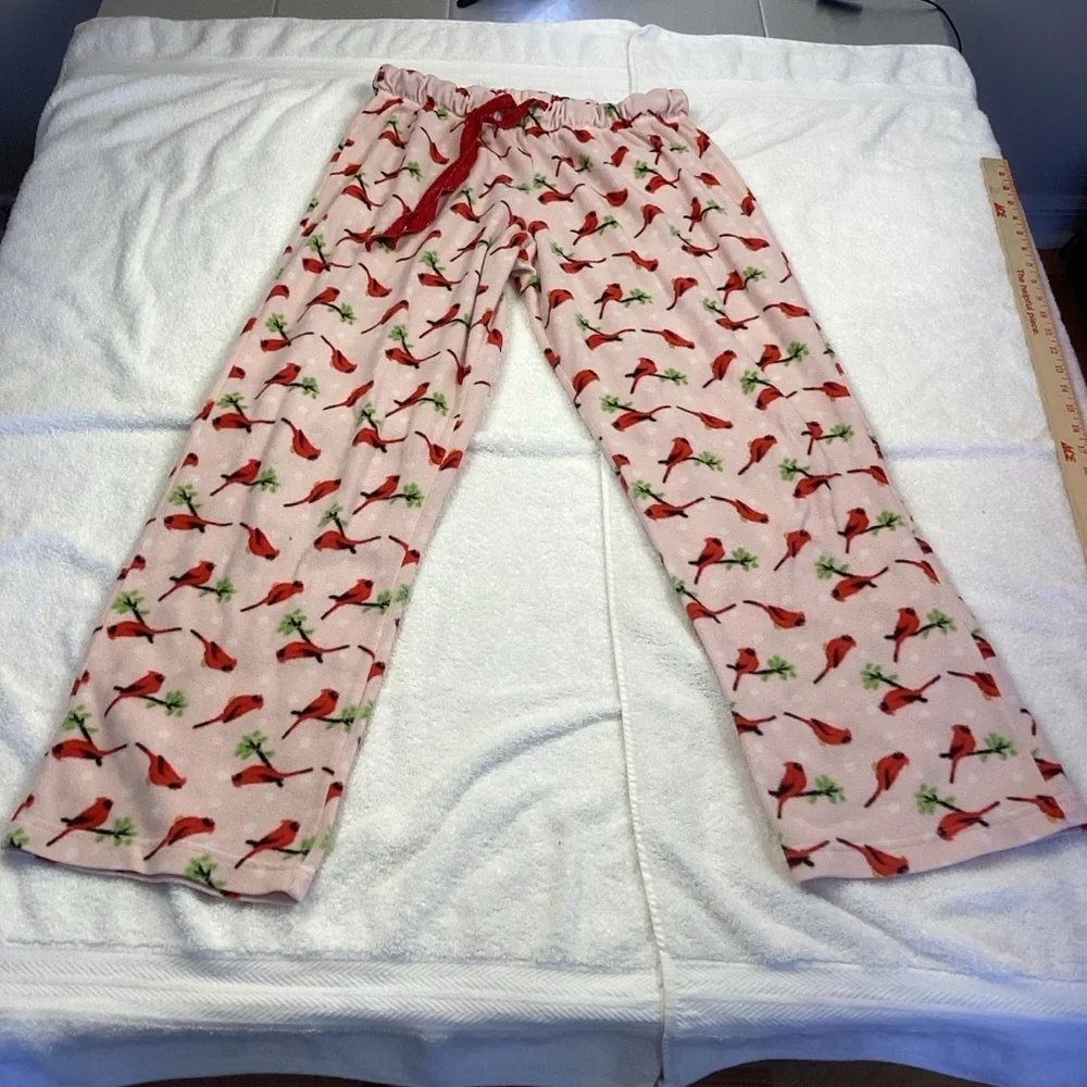 Rene Rofe Girls Pink Sleepware fleece pajama pant red cardinal Sz Lg